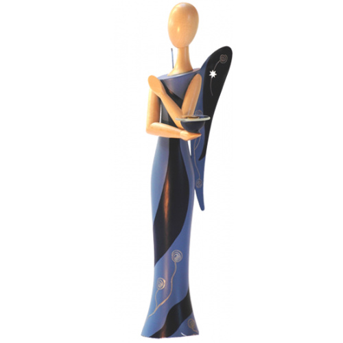 Sternkopf-Engel Blue Desire, stehend, mit Kerzenhalter (50 cm)